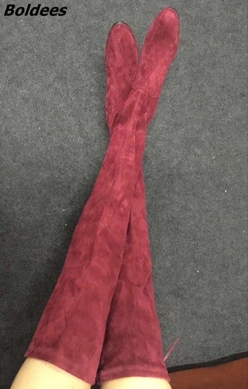 rojo Largo Suede Lavanda Mujeres Botas Rodilla Simplemente Llegada Celebrity Lujo Nueva De Diseño plata Bloque Ronda Con Estilo Chunky Heel Rojo qxfwXHE0wn