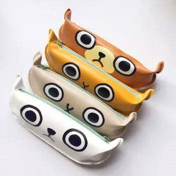 AB08 Kawaii Big Eye Panda PU Zipper Pen Bag Pencil Student Stationery Storage Case Box School Office Supply Kids Gift