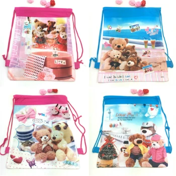

20pcs Lovely Bear theme non-woven fabrics drawstring bags cartoon bear backpack,schoolbag,Gift Travel shopping bag 34*27cm