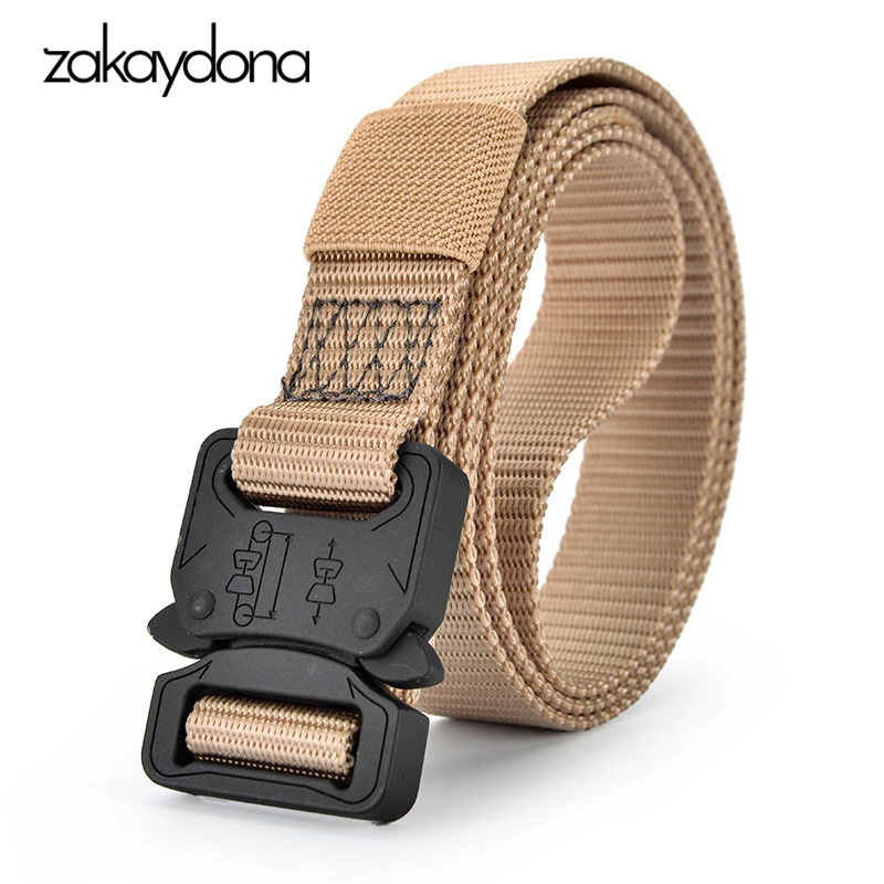 

zakaydona New Luxury Nylon Mens Belt Alloy Buckle Long Military Outdoor Tactical Belt Male Jeans Casual Belts For Men 125CM 6003