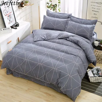 

Home Textile Thicken Gray Plaid Bedding Set Queen Size Duvet Cover Teen Boy Girl Linen King Twin Bed Sheet Pillowcase 3/4pcs