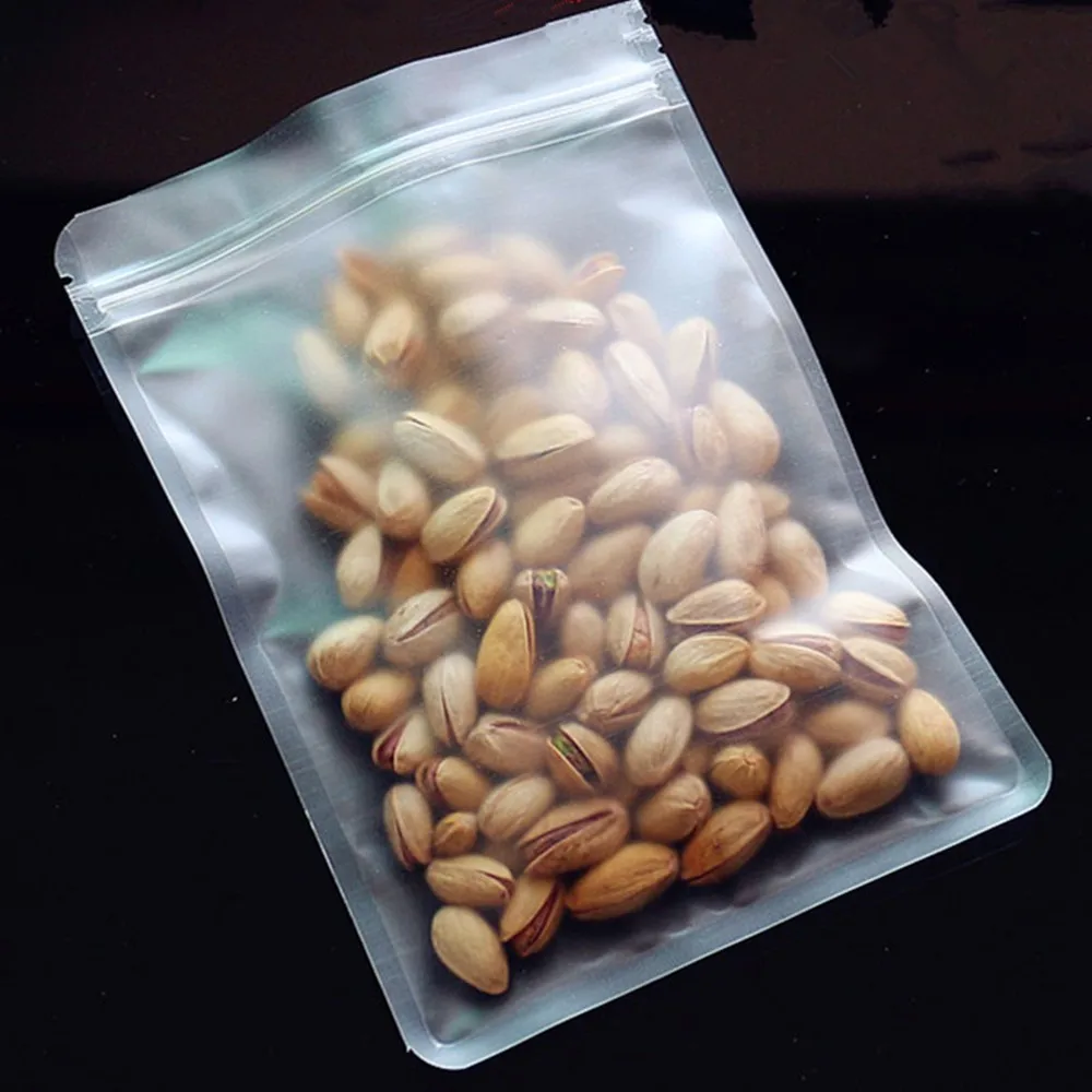 100 шт Матовая прозрачная пластиковая упаковочная сумка с застежкой-молнией для хранения пищевых продуктов на молнии упаковочный пакет с застежкой для упаковки ореховых бобов