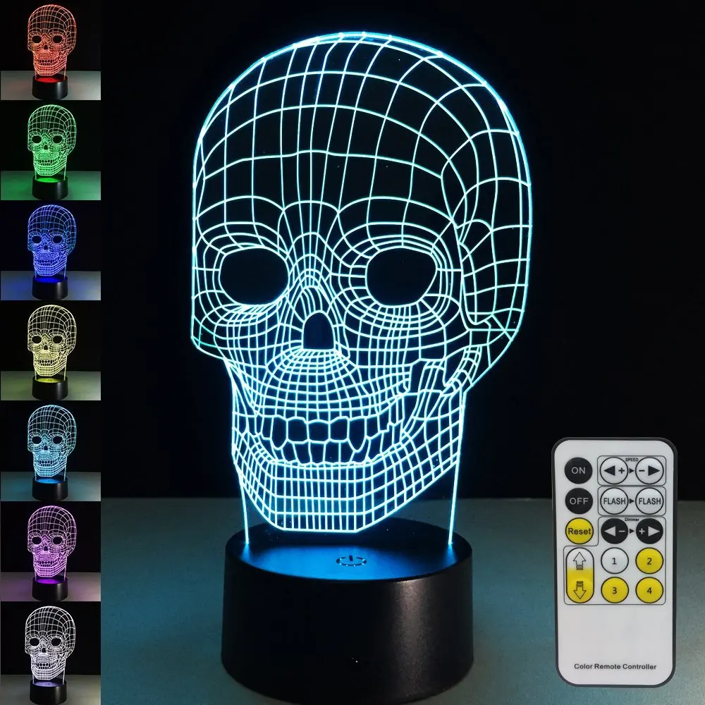 

Skull Lamp with Remote Controller LED Touch 7 Colors Changing Table Desk Lamp Optical Illusion Light Party Home Decorations