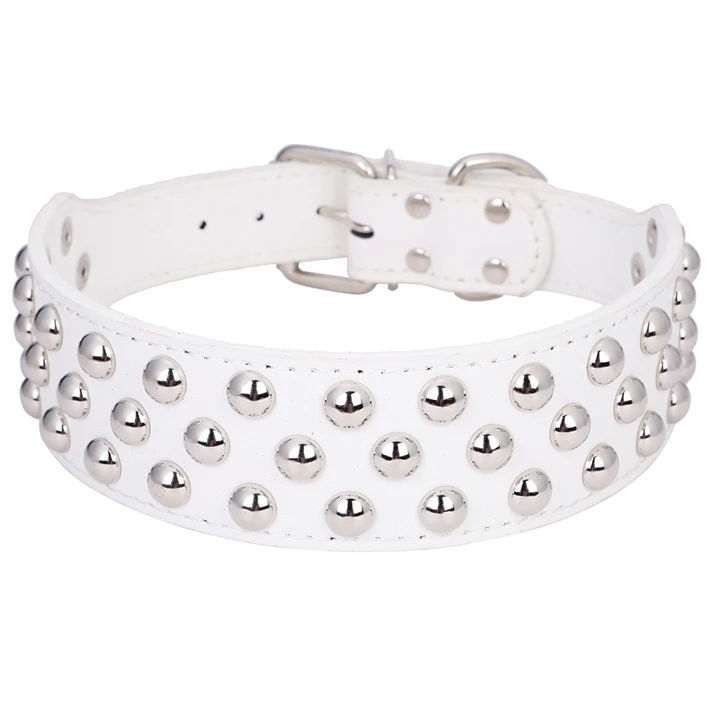3 Rows Studs Large Dog Collars 2 Inch Wide PU Leather Dog Collars 4