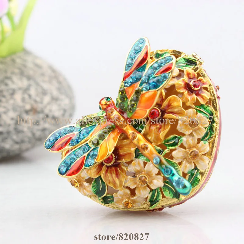 

Floral and Dragonfly Handmade Jeweled Trinket Box Dragonfly And Flower Heart Trinket Box Metal Dragonfly Jewelry Box