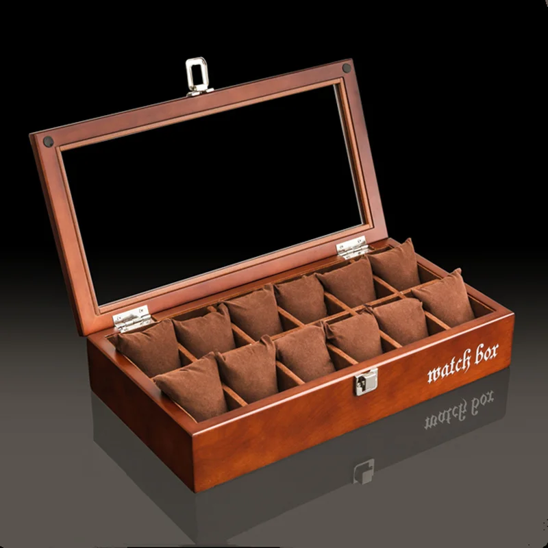 Top 12 Slots Watch Box Wood Fashion Coffee Watch Storage Box With Words Women Watch Display Jewelry Gift Box Holder C042 Top 12 Slots Watch Box Wood Fashion Coffee Watch Storage Box With Words Women Watch Display Jewelry Gift Box Holder C042