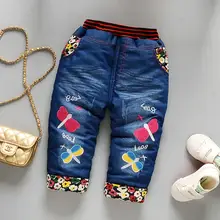 BibiCola/теплые штаны для маленьких девочек зимние хлопковые плотные джинсовые брюки для новорожденных девочек; штаны с рисунками для маленьких девочек одежда для малышей