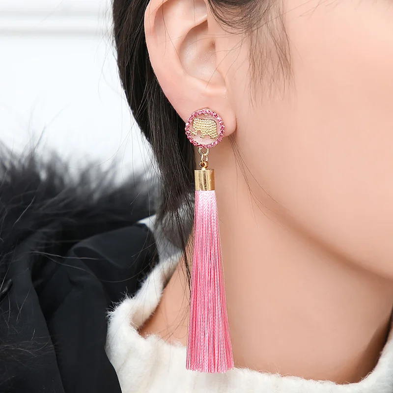 IMG_4442 Trendy Earrings Drop Earrings ElephantSilkDangleLongBohemianBlueMetalBohoGold Tassel Earrings For Women Jewelry