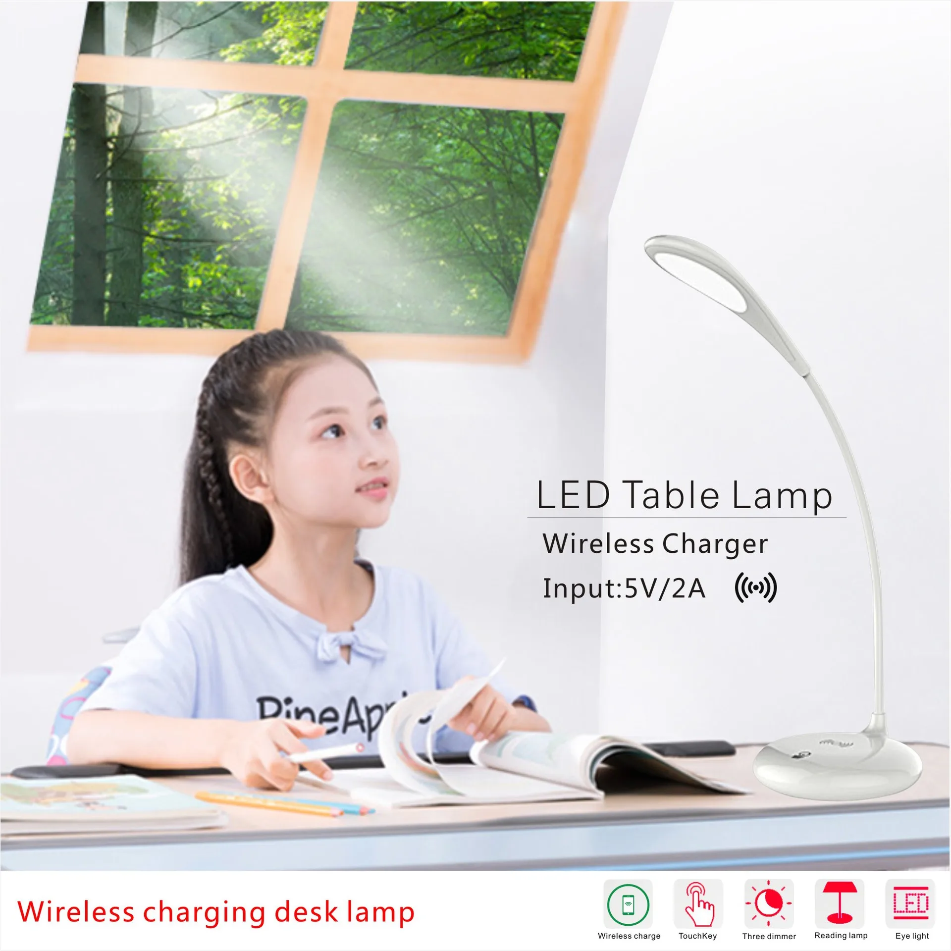 5V 2A smart phone QI Wireless Charger LED Table Lamp Dimming Desk Lamp for iphone 8 plus x xs max x