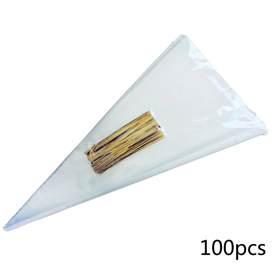 

100pcs Transparent Cone Bags Clear Cello Gift Bags Sweets Treat Bags With Gold Silver Twist Ties Pouches Decoration 13*25cm