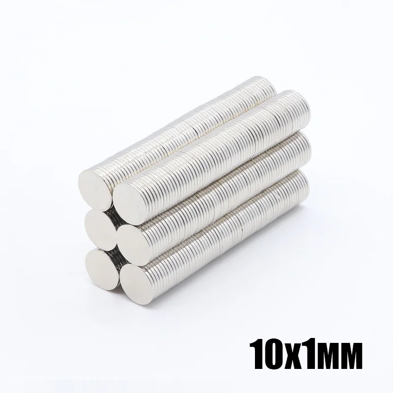 500 шт 10x1 мм неодимовый магнит 10x1 мм редкоземельный маленький сильный Круглый Постоянный 10*1 мм Электромагнит на холодильник NdFeB никель магнитный