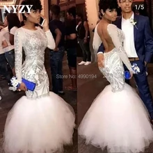 NYZY P64 сексуальное двухцветное серебряное белое нарядное платье с открытой спиной вечернее платье с длинными рукавами Вечерние Выпускные