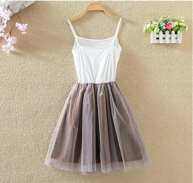 Shirt And Sling Tutu Dress Suit Women 2018 Summer Cute 2 Piece Dress Blue Pink Shirt And White Veil Dresses Plus Size 3XL 4XL (8)