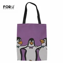 FORUDESIGNS/складная сумка для покупок с принтом пингвина, женские сумки с милыми ручками для женщин, тканевая сумка для продуктов, пляжная сумка