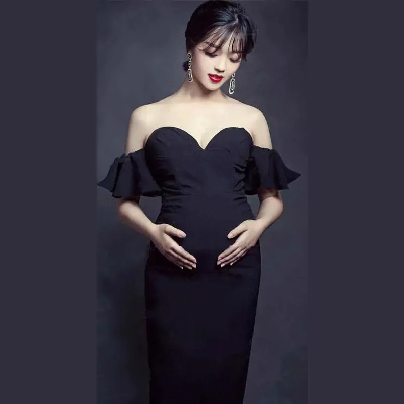 

Sexy Black Slim Maternity Dresses For Photo Shoot Pregnancy Dress Maternity Photography Props Dresses For Pregnant Women Clothes