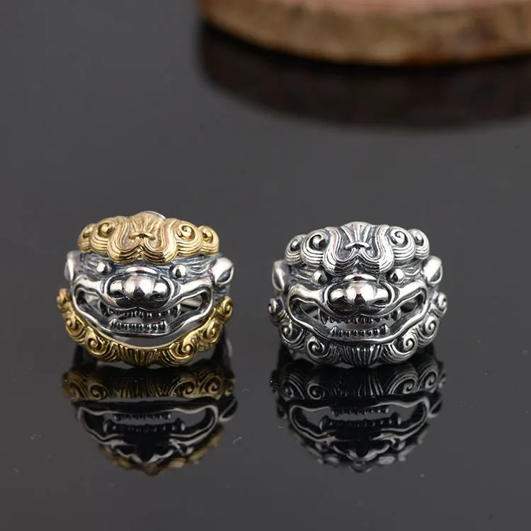 925 пробы Серебряное кольцо Pixiu с черепом настоящие S925 тайские серебряные кольца для женщин ювелирные изделия регулируемый размер