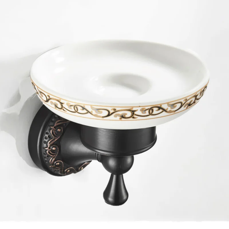 soap Dish Черные Античные Аксессуары для ванной двойной крючок для одежды настенное крепление Ванная комната мыльница для душа Корзина держатель для фена латунь Поручень - Цвет: soap Dish