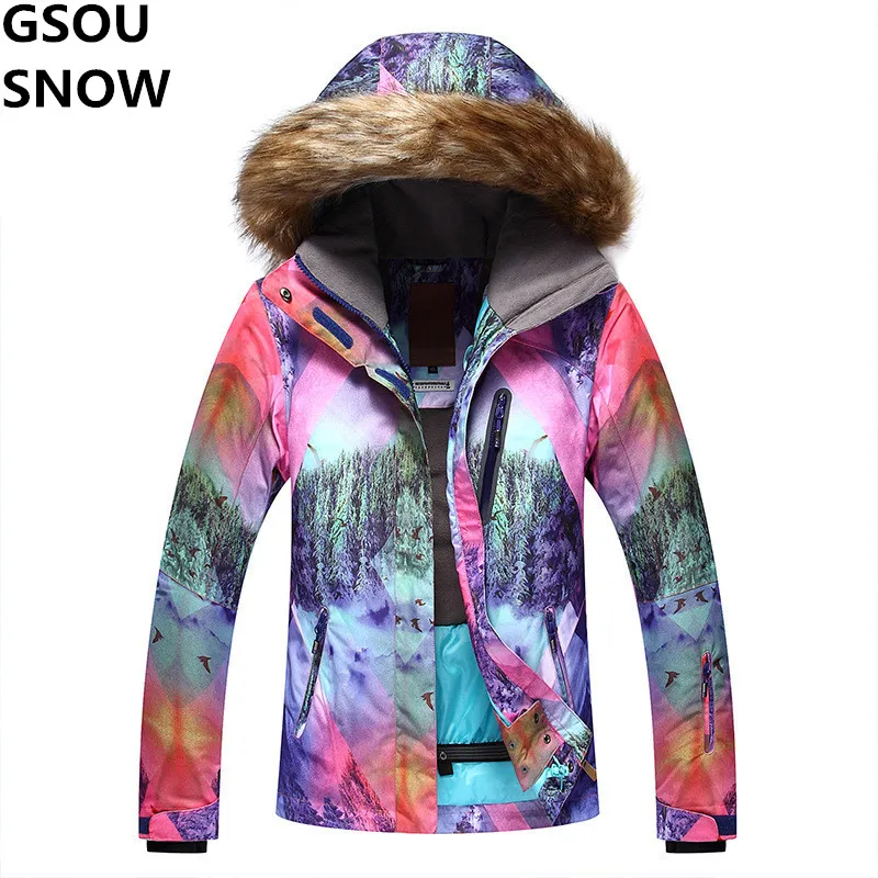 GSOU SNOW Brand Ski Jacket Women Waterproof Snowboard Jacket With Fur