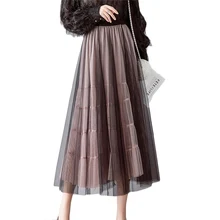 Осенне-зимняя женская Высококачественная большая Юбка-миди, новые сетчатые юбки с высокой талией, Женские Длинные повседневные юбки, юбки Феи F361