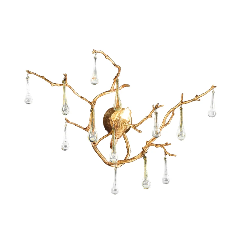 

Phube Lighting Artistic Branches Crystal Wall Lamp Water Drops Wall Light Colored Glazed Bar Salon Copper Sconce Light Lighting