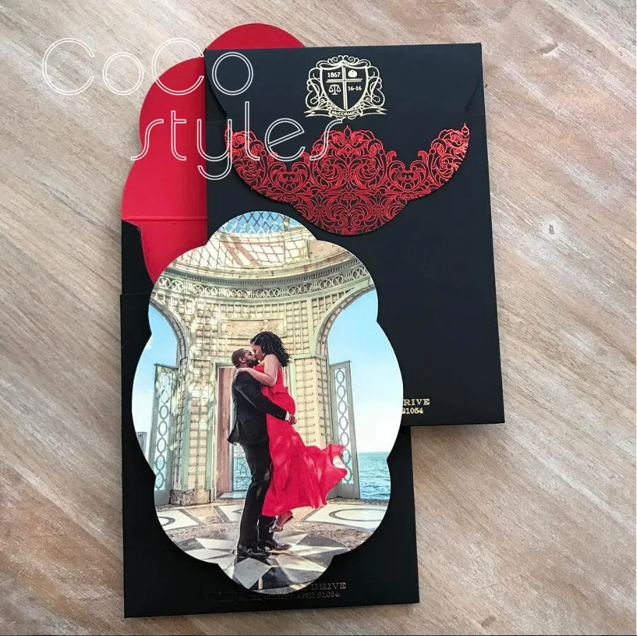  Cocostyles customized vintage colorful printing die cut invitation card with red foiling envelope f - 32889553886