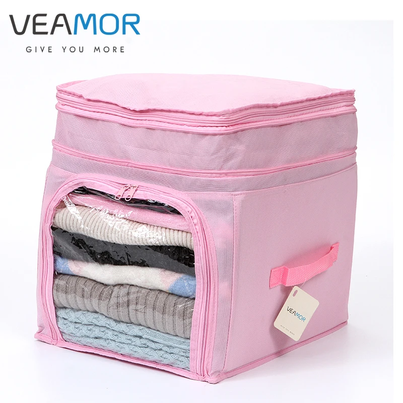 VEAMOR Caixas de Armazenamento De Roupas De Carvão de Bambu para a Organização Em Casa com Janelas Dobráveis Sacos de Roupas Sacos de Acabamento B1243