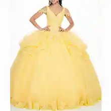 Отличное vestidos pars Пышное Платье 15 anos с глубоким v-образным вырезом, бисером и кристаллами, многослойное платье vestidos de quinceaneras