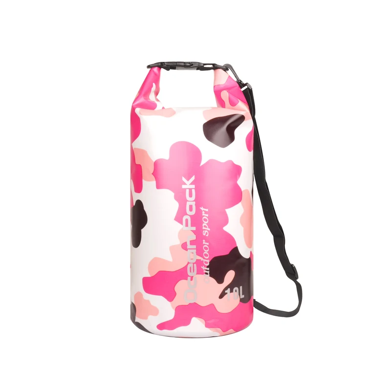 Открытый плавающий гребли рафтинг Каякинг Кемпинг водостойкий водонепроницаемый камуфляж сухой мешок пакет речной треккинг сумки - Цвет: 10L Pink Camo