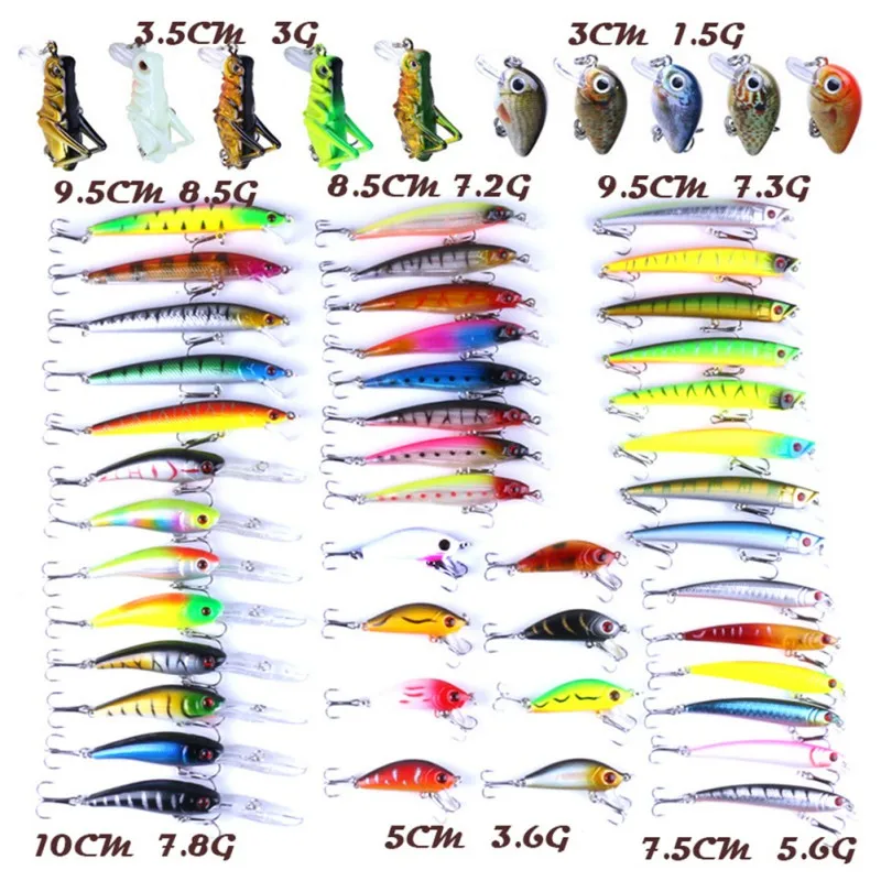 

43/53/56Pcs Mixed Fishing Lure Set Kit Hard Bait Insect Artificial Fishing Lure Wobblers Minnow Crankbait Fishing Tackle Sets