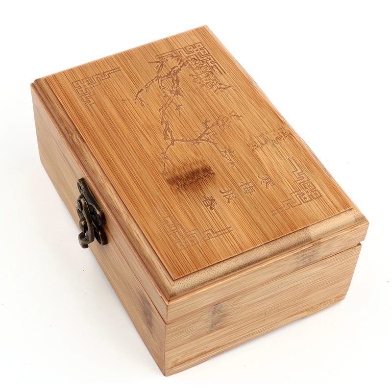 Home Storage Box Natural Bamboo Wooden With Lid Golden Lock Postcard Home Organizer Handmade