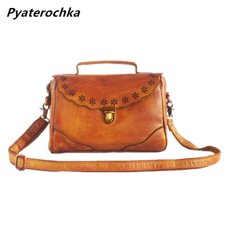 Pyaterochka, натуральная кожа, сумки через плечо для женщин, Ретро стиль, Бостонская сумка, Дамская Маленькая кожаная сумка, брендовая сумка на плечо