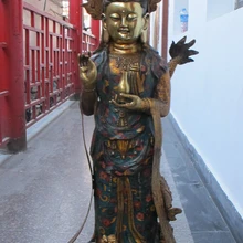 Bi001939 4" Тибет старый Бронзовый gild Перегородчатые Поездка дракон гуань инь Будда Город демон бутылки