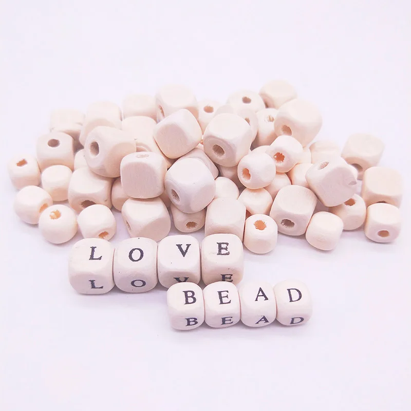 

50pcs Mixed Alphabet/Letter Square-shape Wooden Bead Natural Color Wood Beads DIY Necklace Bracelet Jewelry Making Accessories