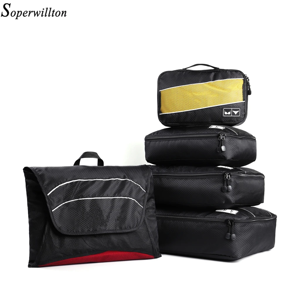 

Soperwillton Packing Organize Garment Folder wrinkel-free 5 Pieces Nylon Travel Totes Male Female Luggage Organizer Cube