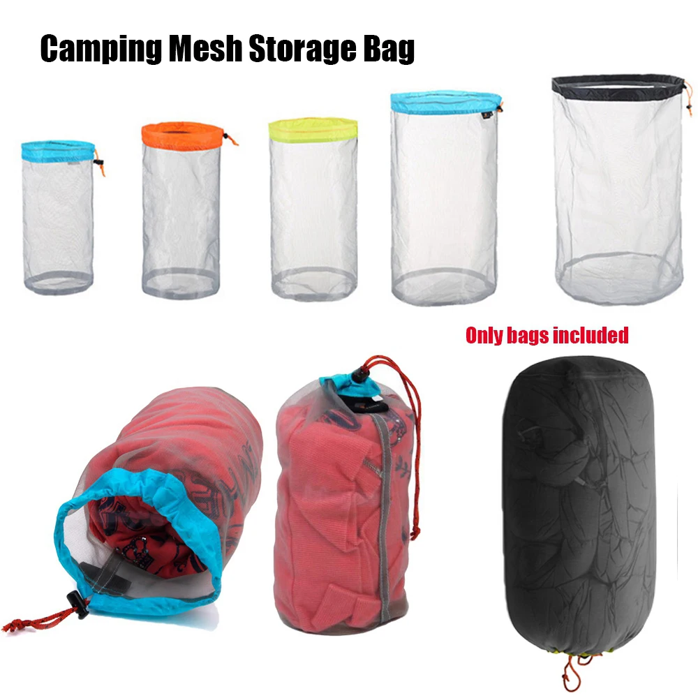 

Camping Sports Ultralight Mesh Storage Bag Outdoor Stuff Sack Drawstring Storage Bag Traveling Organizer Outdoor Hiking Tool