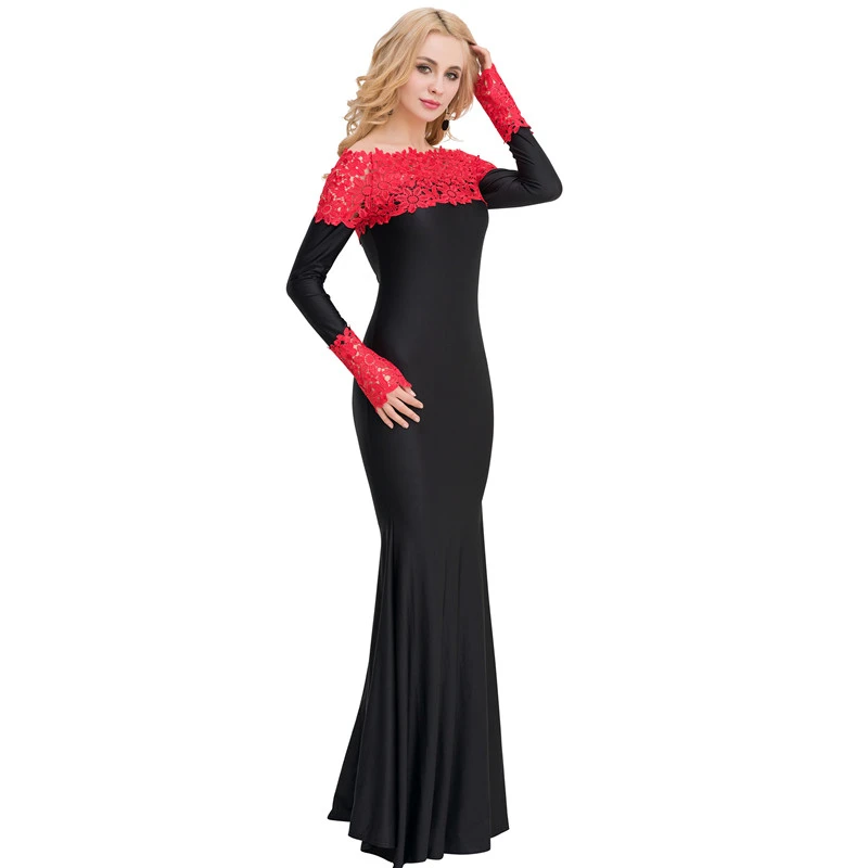 

Women Dress Off Shoulder Autumn Dress Long Sleeve Floor Length Boat Neck Pink Lace Gown Dress Red Lace Women Autumn Dress V1020