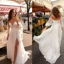 Новое поступление пляжные свадебные платья милое кружевное богемное свадебное платье со съемными рукавами свадебное бохо-платье с разрезом