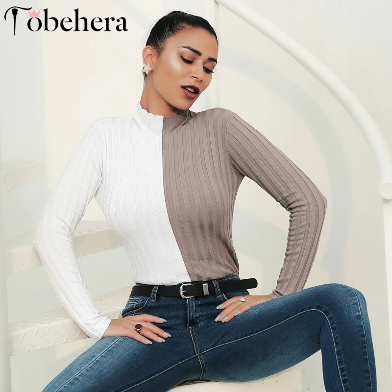 

Glamaker Sexy white grey patchwork sweater shirt Women summer spring turtleneck jumper sweater Party casual female pullover top