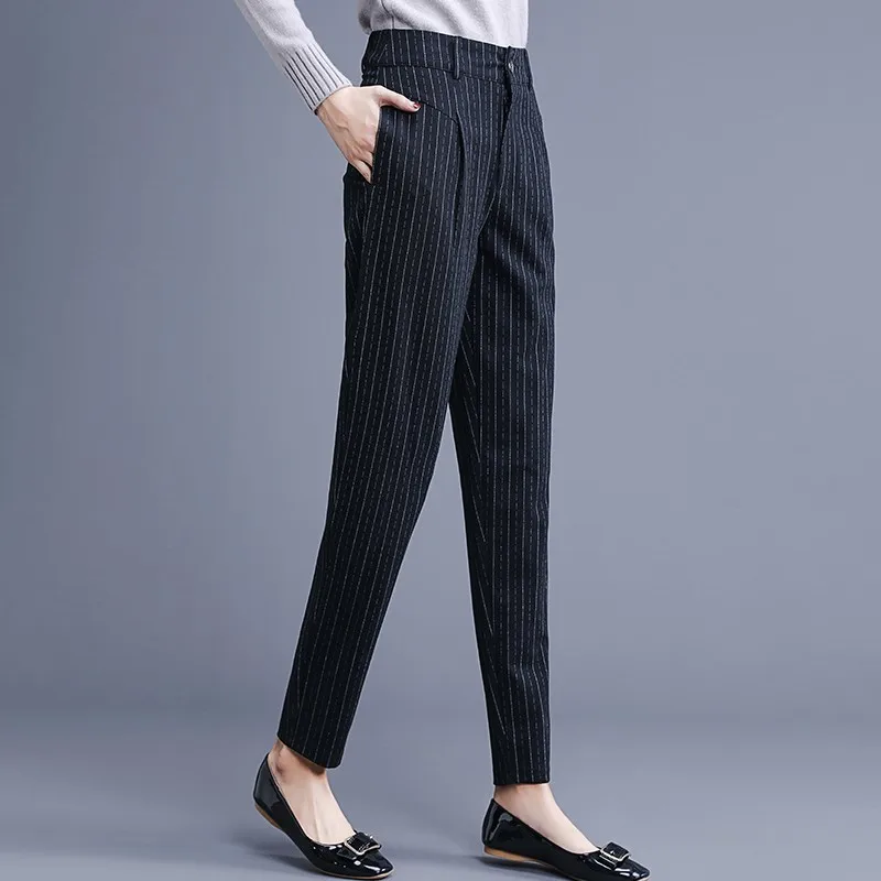 

Spring Autumn Women Office Harem Pant Casual High Waist Stripe Slim Pant Female Trouser Plus Size 4XL