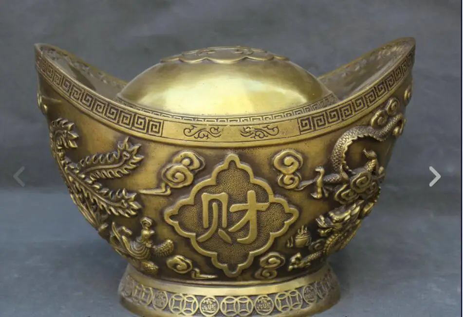 zhmui88002841947++12&quot Brass Lucky Dragon Phoenix Wealth Yuanbao Money Box China Statue Sculpture | Дом и сад