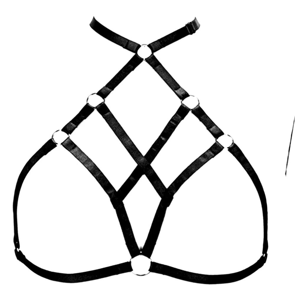 

Gothic Fashion Strappy Harness Bra Plus Size Full Belt Red Black Hollow Out Lingerie Top Cosplay Dance Suspender Festival Rave