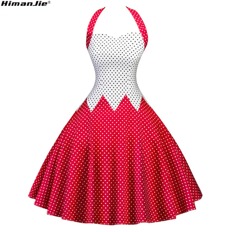 Woman Dress 2017 Summer Halter Vintage Red Black Polka Dot Dress Retro Cocktail Party 50s 60s