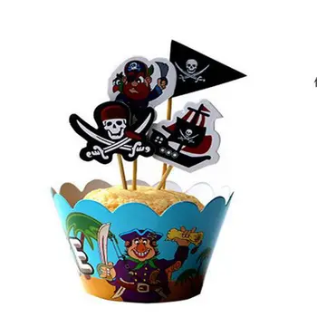 

120pcs cartoon captain pirate Paper Cupcake wrappers toppers child birthday party wedding decoration cake accessory wholesale