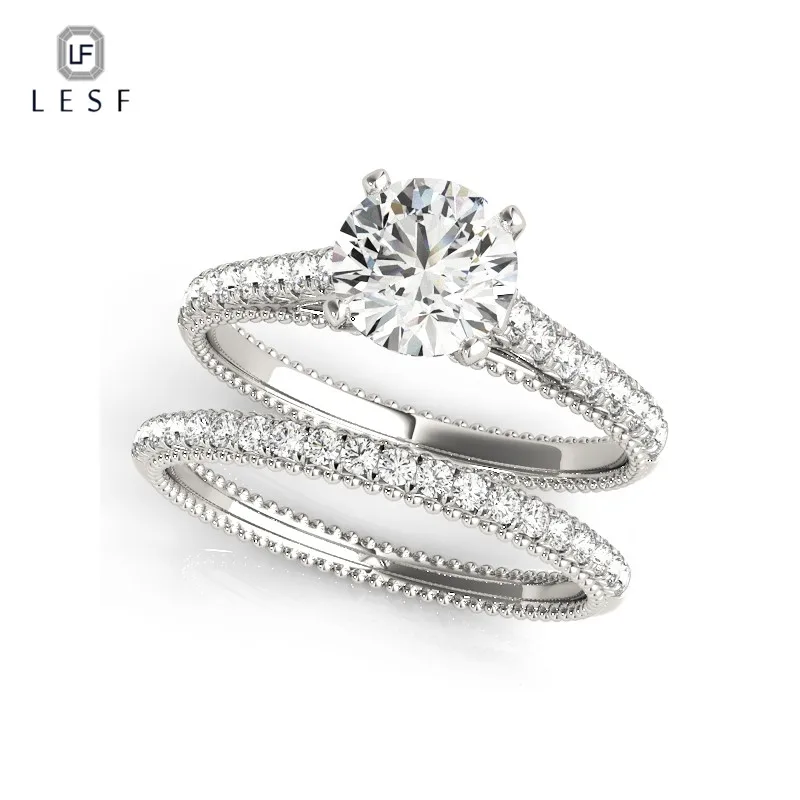 

LESF Fashion 925 Sterling Silver Rings Set Real Pure silver Luxury CZ Diamant Rings for Women Wedding Engagement Jewelry
