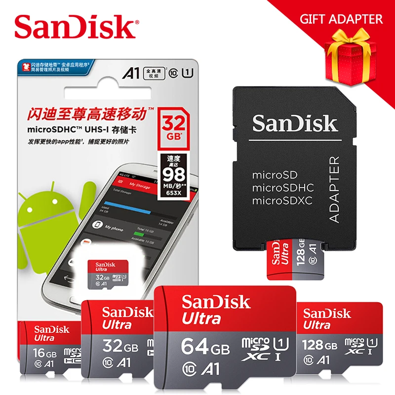 Sandisk Micro SD карта A1 класс 10 16 ГБ 32 ГБ 64 Гб 128 ГБ TF Карта extreme pro карта памяти MicroSDHC SDXC Подарочная флеш-карта адаптер