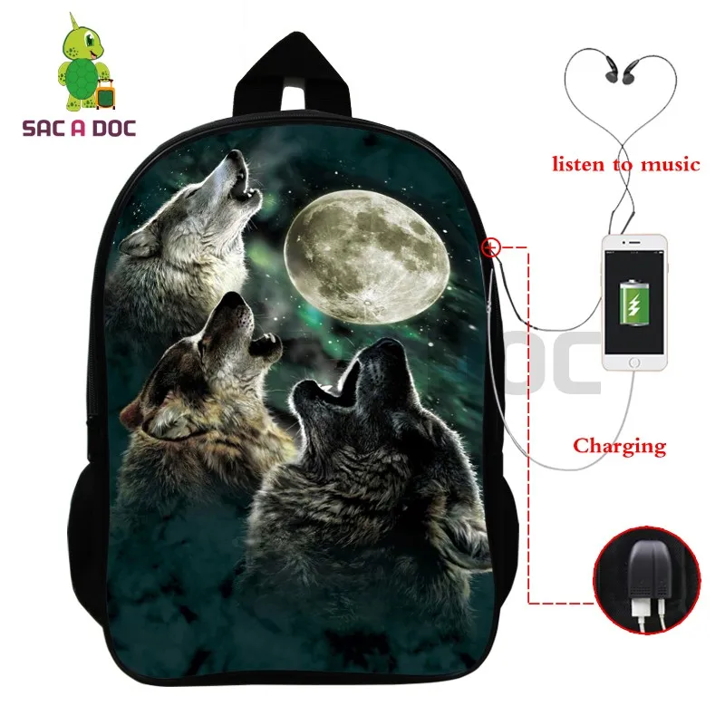 

Cool Night Wolf Backpack School Bag for Teenage Girls Boys Students USB Charging Laptop Backpack Women Men Travel Shoulder Bags