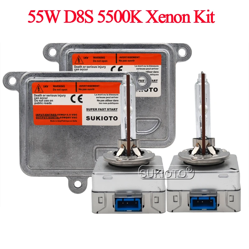 SUKIOTO Original 55W D8S Car Light HID Bulb Ballast Kit Xenon D8S 5500K Fast Bright Car Headlight Bulb Kit D8S HID Ballast Kit (2)