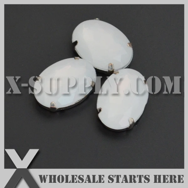 

13x18mm Mounted H2 White Opal Oval Acrylic Rhinestone in Silver NICKEL Sew on Setting,Pointed Back,DHL Free Shipping