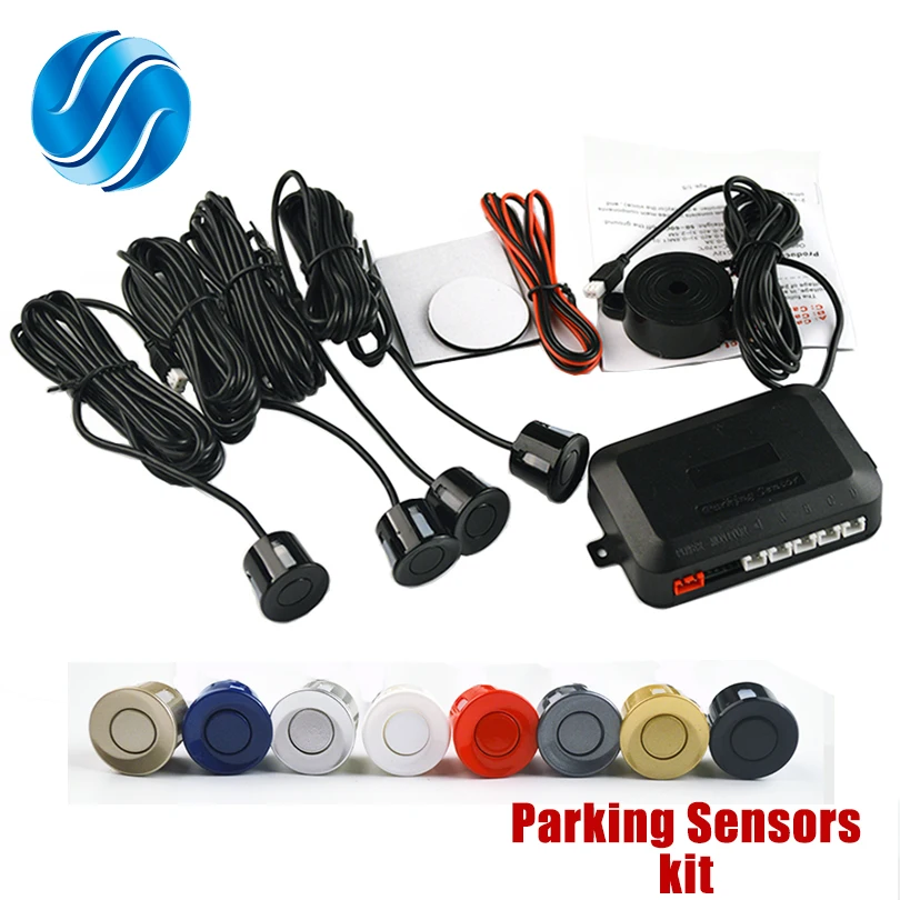 SINOVCLE Car Parking Sensor Kit Buzzer 4 Sensors With Drill Hole Saw 22mm Reverse Radar Sound Alert Indicator System 8 Colors