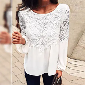 

2017 Women Summer Loose Casual Chiffon Long Sleeve Lace Tops Blouse Size S-XL